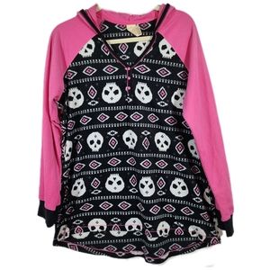 Faded glory sleepwear light weight fleece hoodie pink and black with skulls